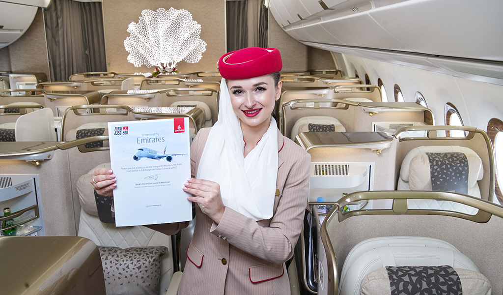 The Emirates A350 lands in Edinburgh